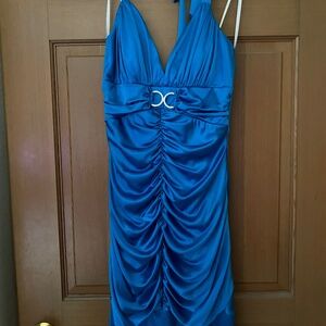 Blue ruched mini dreas